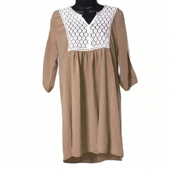 Umgee Tan V-Neck Lace Dress Size S - Picture 1 of 5